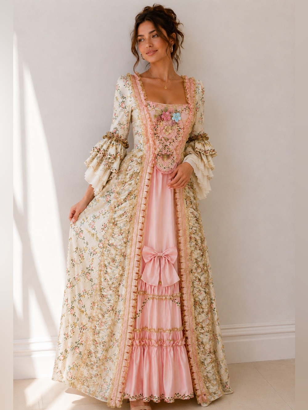 French Queen Costume Marie Antoinette Dress Floral 18th Century Victorian Rococo